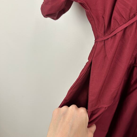 Madewell Puff Sleeve Mini Dress Poplin Claret Burgundy A Line Pockets Medium NWT - Picture 11 of 14